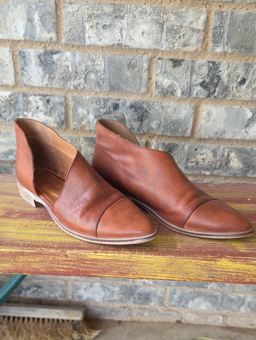 Free People Cognac Brown Leather Cutout Ankle Booties Royal D'Orsay